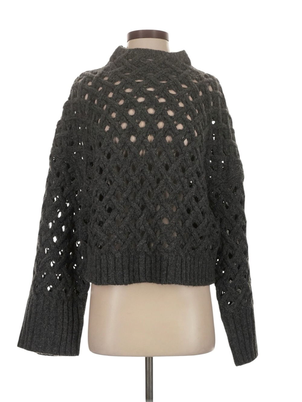 J. Crew Cross Cable Mockneck Sweater in Wool Blend M Charcoal Gray Wool Alpaca